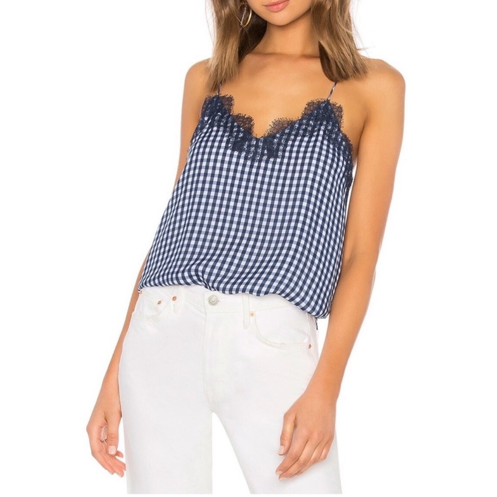 CamiNYC Gingham Lace-Trim Cami Top